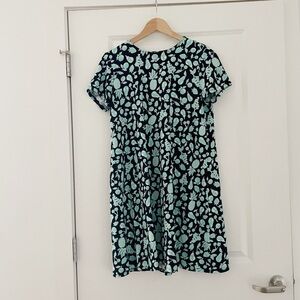 J. Jill Navy Dress with Mint Green Botanical Print